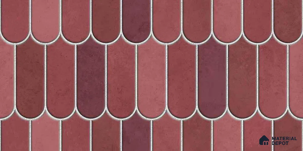 Faux Subway Wall Tile TL 11682 E Berry Scallop 2 ft x 1 ft Ceramic Glossy Finish Tile - 9 mm | Suitable For Bathroom, Basin Area, Kitchen Backsplash