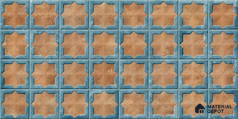 Patterned Wall Tile TL 11274 Azure Starburst 2 ft x 1 ft Ceramic Granulla Finish Tile - 9 mm | Suitable For Bathroom, Balcony & Kitchen Backsplash