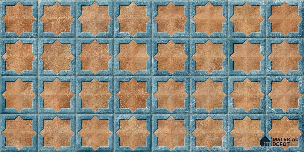 Patterned Wall Tile TL 11274 Azure Starburst 2 ft x 1 ft Ceramic Granulla Finish Tile - 9 mm | Suitable For Bathroom, Balcony & Kitchen Backsplash