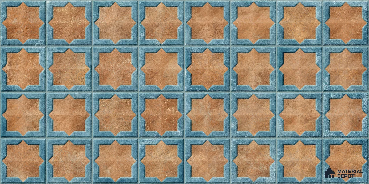 Patterned Wall Tile TL 11274 Azure Starburst 2 ft x 1 ft Ceramic Granulla Finish Tile - 9 mm | Suitable For Bathroom, Balcony & Kitchen Backsplash
