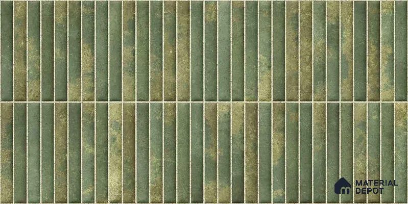 Faux Kitkat Subway Wall Tile TL 11684 H Verdant Stria 2 ft x 1 ft Ceramic Glossy Finish Tile - 9 mm | Suitable For Bathroom, Dining Area, Kitchen Backsplash