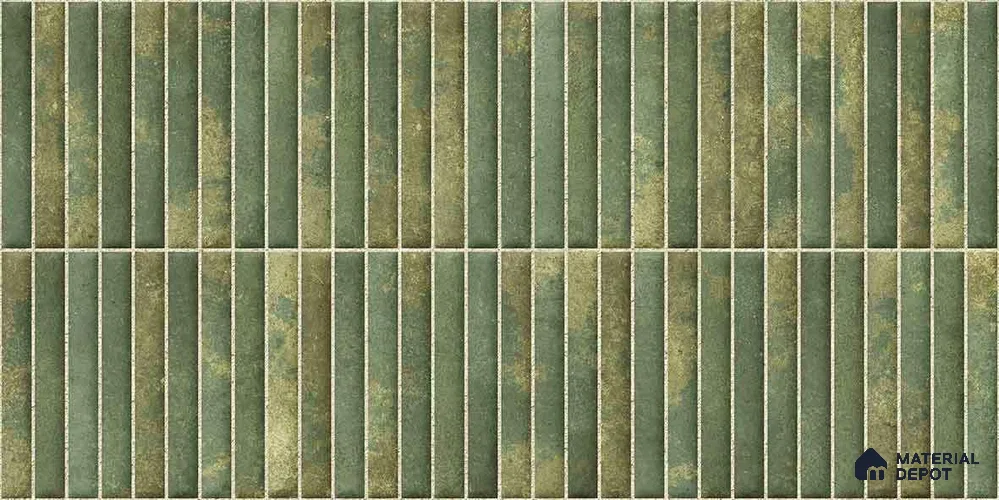 Faux Kitkat Subway Wall Tile TL 11684 H Verdant Stria 2 ft x 1 ft Ceramic Glossy Finish Tile - 9 mm | Suitable For Bathroom, Balcony & Kitchen Backsplash