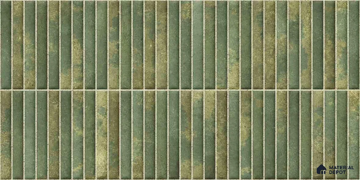Faux Kitkat Subway Wall Tile TL 11684 H Verdant Stria 2 ft x 1 ft Ceramic Glossy Finish Tile - 9 mm | Suitable For Bathroom, Dining Area, Kitchen Backsplash