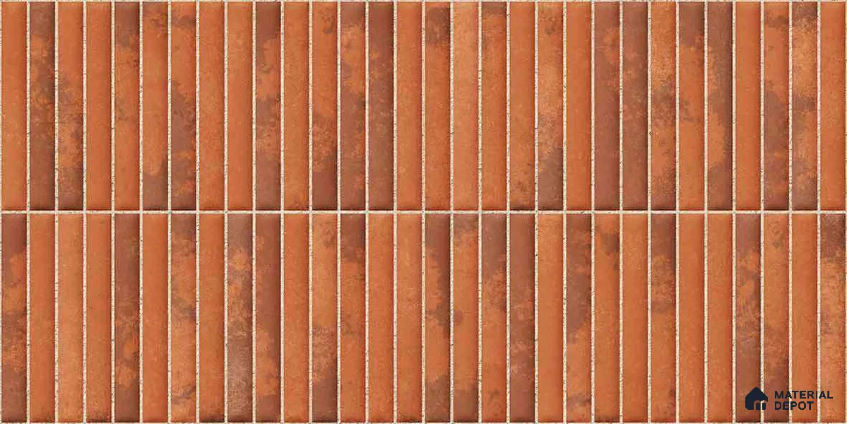 Faux Kitkat Subway Wall Tile TL 11684 G Rustic Ember 2 ft x 1 ft Ceramic Glossy Finish Tile - 9 mm | Suitable For Bathroom, Dining Area, Kitchen Backsplash