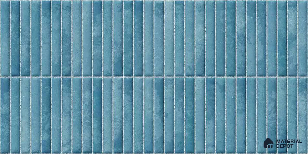 Faux Kitkat Subway Wall Tile TL 11684 C Azure Stria 2 ft x 1 ft Ceramic Glossy Finish Tile - 9 mm | Suitable For Bathroom, Balcony & Kitchen Backsplash