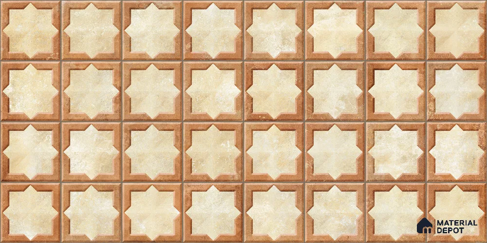 Patterned Wall Tile TL 11273 Sienna Star 2 ft x 1 ft Ceramic Granulla Finish Tile - 9 mm | Suitable For Bathroom, Balcony & Kitchen Backsplash