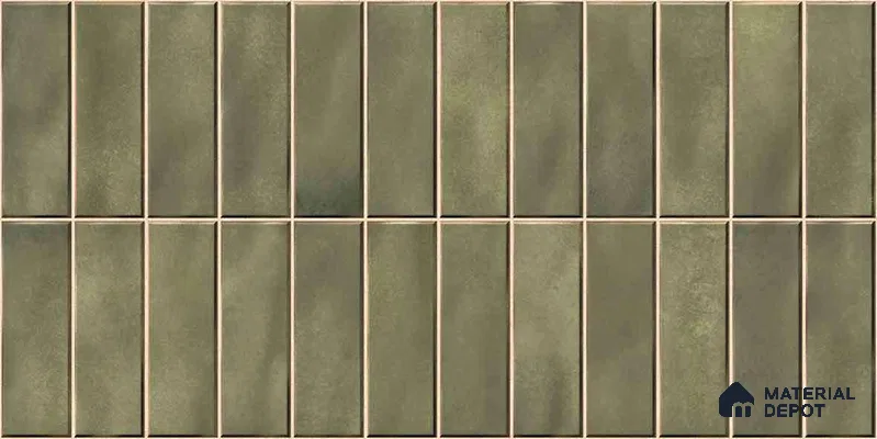 Faux Subway Wall Tile TL 11681 H Olive Linear 2 ft x 1 ft Ceramic Glossy Finish Tile - 9 mm | Suitable For Bathroom, Dining Area, Kitchen Backsplash