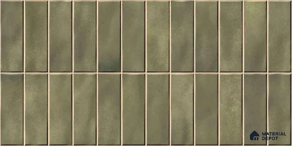 Faux Subway Wall Tile TL 11681 H Olive Linear 2 ft x 1 ft Ceramic Glossy Finish Tile - 9 mm | Suitable For Bathroom, Balcony & Kitchen Backsplash