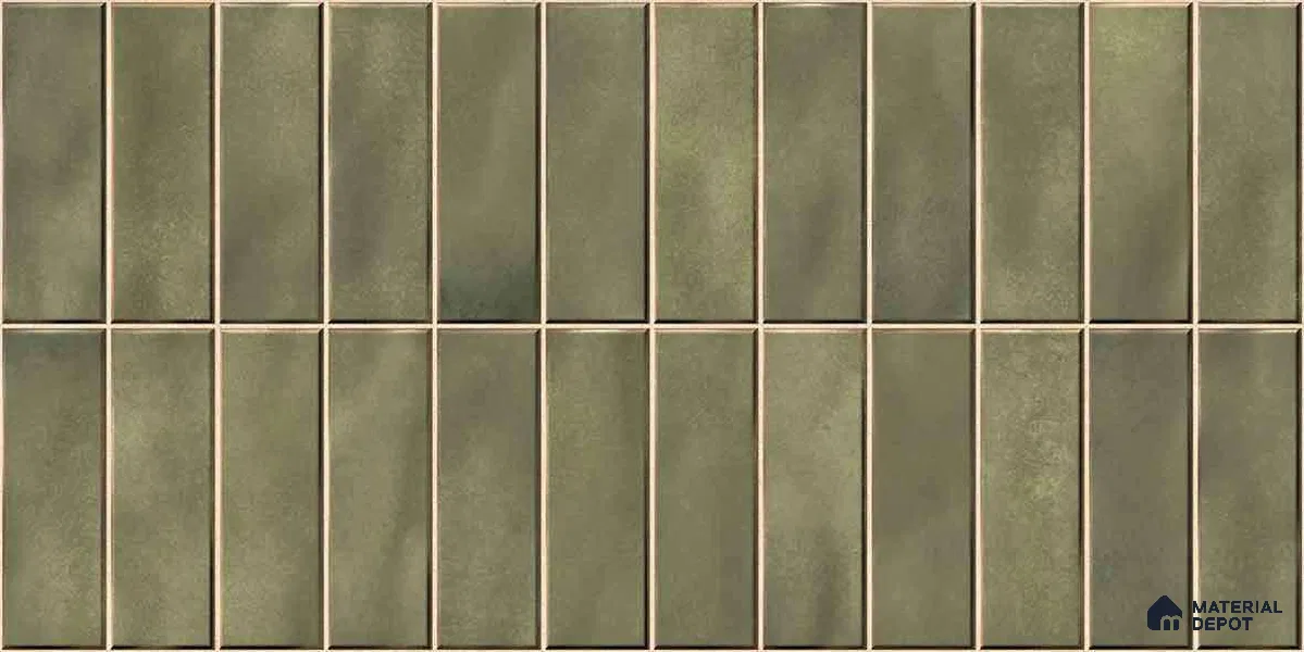 Faux Subway Wall Tile TL 11681 H Olive Linear 2 ft x 1 ft Ceramic Glossy Finish Tile - 9 mm | Suitable For Bathroom, Dining Area, Kitchen Backsplash