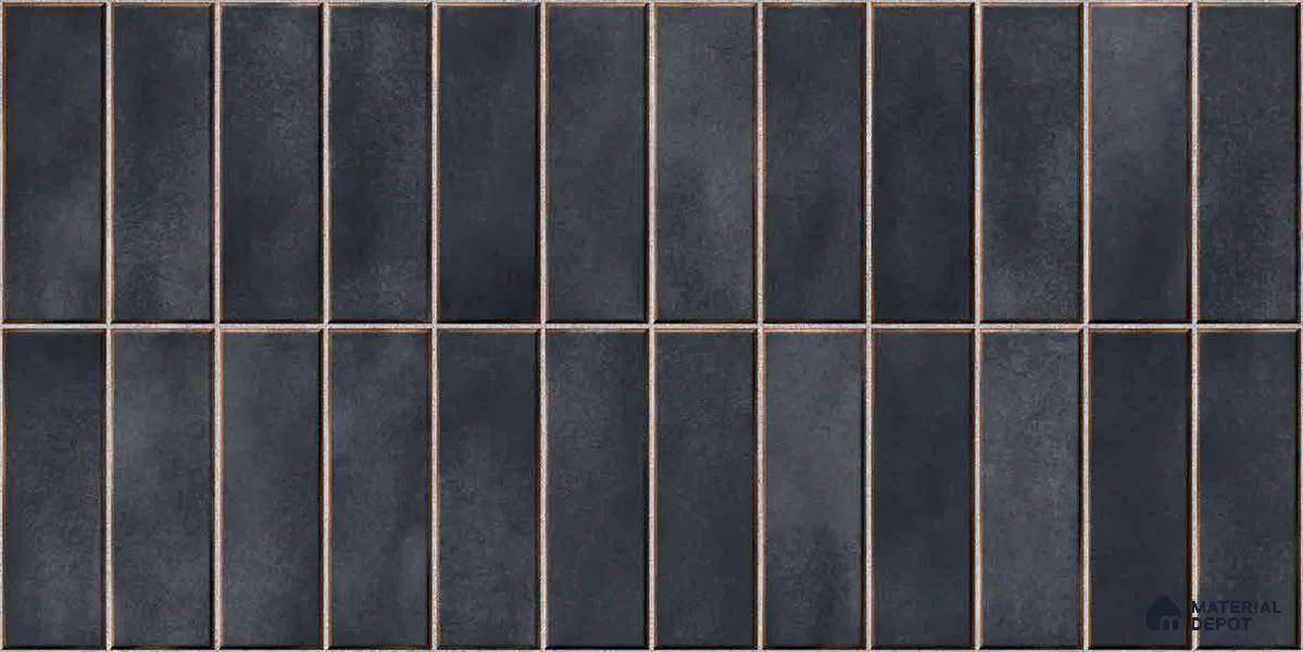 Faux Subway Wall Tile TL 11681 B Graphite Ridge 2 ft x 1 ft Ceramic Glossy Finish Tile - 9 mm | Suitable For Bathroom, Dining Area, Kitchen Backsplash