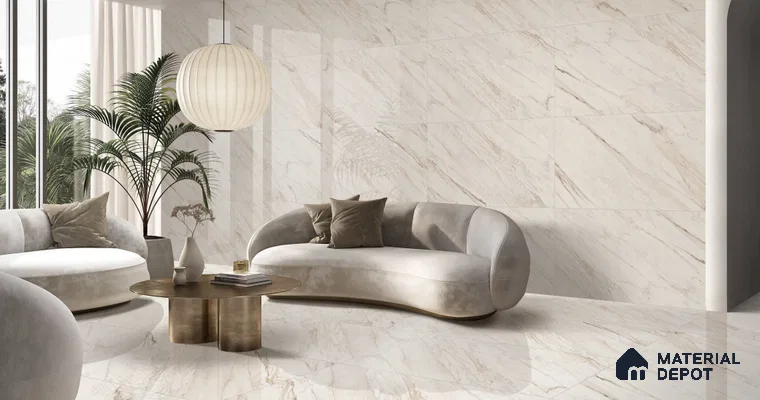 Marble Wall & Floor Tile TL 11044 Siena Veil | 4 ft x 2 ft Glossy Finish Vitrified Tile - 9 mm | 5 Random Design | Suitable For Living Room, Bedroom, Bathroom