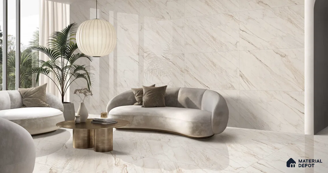 Marble Wall & Floor Tile TL 11044 Siena Veil | 4 ft x 2 ft Glossy Finish Vitrified Tile - 9 mm | 5 Random Design | Suitable For Living Room, Bedroom, Bathroom