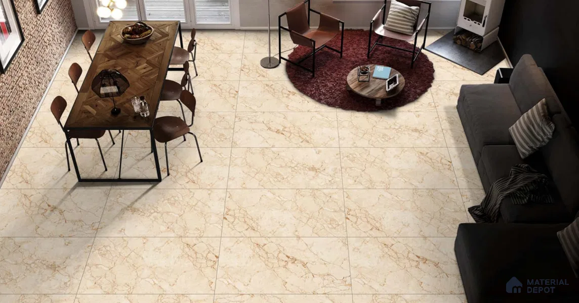 Marble Floor & Wall Tile TL 11066 Sienna Vein | 4 ft x 2 ft Carving Finish Vitrified Tile - 9 mm | 3 Random Design | Suitable For Living Room, Bedroom, Bathroom