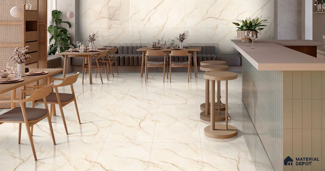 Marble Wall & Floor Tile TL 11035 Sienna Crest | 4 ft x 2 ft Glossy Finish Vitrified Tile - 9 mm | 4 Random Design | Suitable For Living Room, Bedroom, Bathroom