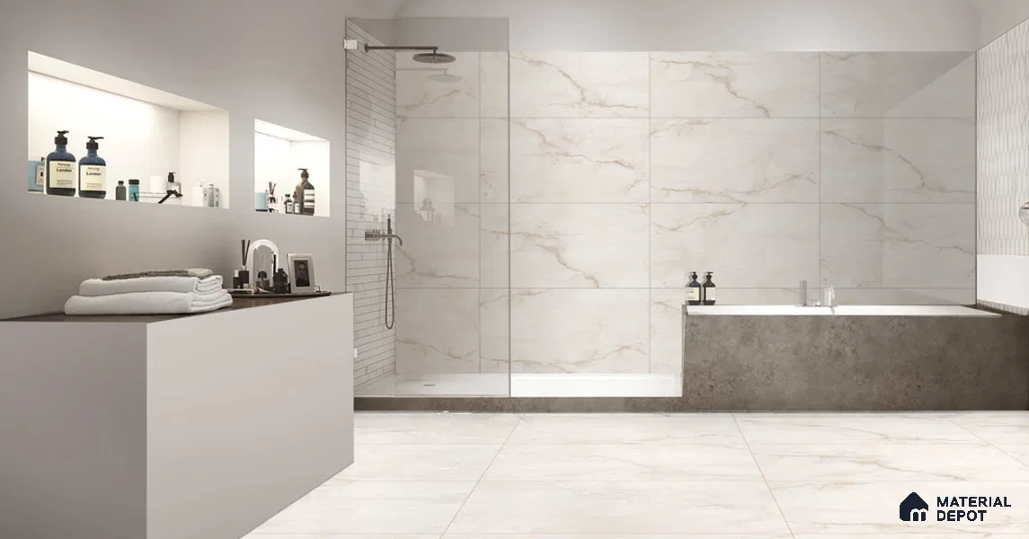 Marble Wall & Floor Tile TL 11022 Solana Vein | 4 ft x 2 ft Carving Finish Vitrified Tile - 9 mm | 6 Random Design | Suitable For Living Room, Bedroom, Bathroom
