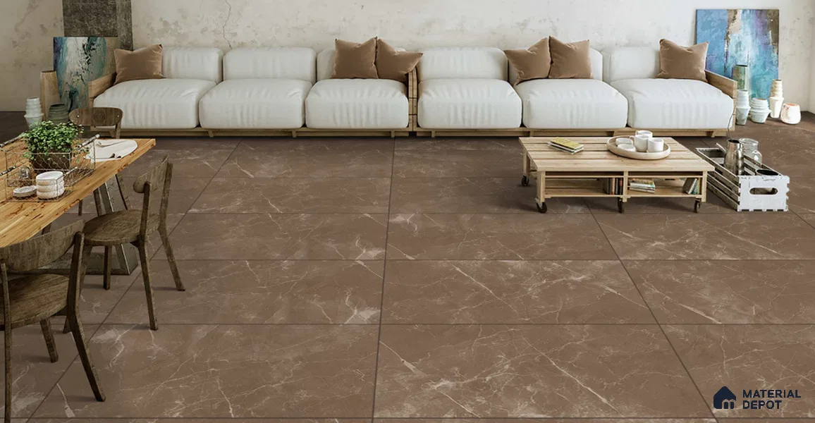 Marble Wall & Floor Tile TL 11048 Umber Cascade | 4 ft x 2 ft Carving Finish Vitrified Tile - 9 mm | 5 Random Design | Suitable For Living Room, Bedroom, Bathroom