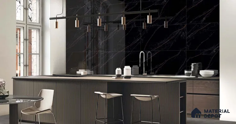 Marble Wall & Floor Tile TL 11039 Noir Ember | 4 ft x 2 ft High Glossy Finish Vitrified Tile - 9 mm | 4 Random Design | Suitable For Living Room, Bedroom, Bathroom
