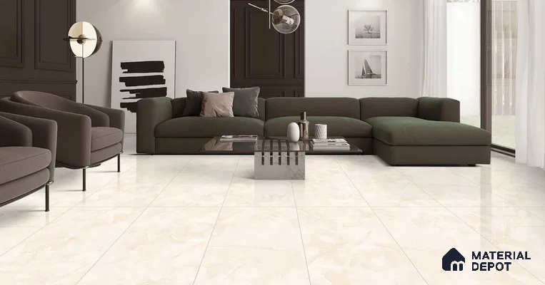 Marble Floor & Wall Tile TL 11068 Lucent Alabaster | 4 ft x 2 ft Glossy Finish Vitrified Tile - 9 mm | 6 Random Design | Suitable For Living Room, Bedroom, Bathroom