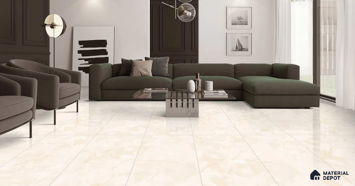Marble Floor & Wall Tile TL 11068 Lucent Alabaster | 4 ft x 2 ft Glossy Finish Vitrified Tile - 9 mm | 6 Random Design | Suitable For Living Room, Bedroom, Bathroom