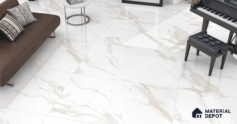 Marble Wall & Floor Tile TL 11432 Alba Veil | 4 ft x 2 ft Glossy Finish Vitrified Tile - 9 mm | Suitable For Living Room, Bedroom, Bathroom
