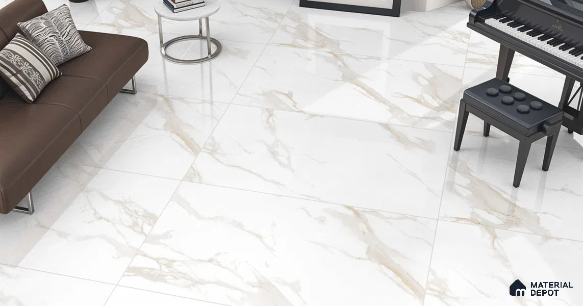 Marble Wall & Floor Tile TL 11432 Alba Veil | 4 ft x 2 ft Glossy Finish Vitrified Tile - 9 mm | Suitable For Living Room, Bedroom, Bathroom