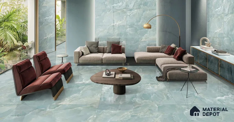 Marble Floor & Wall Tile TL 11071 Celeste Onyx | 4 ft x 2 ft Glossy Finish Vitrified Tile - 9 mm | 6 Random Design | Suitable For Living Room, Bedroom, Bathroom