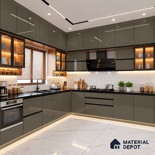 LM 19426 B Smoke Grey Solid Color Glossy Finish 8 ft x 4 ft Decorative Laminate - 1 mm | Suitable for Living Room, Kitchen, Office