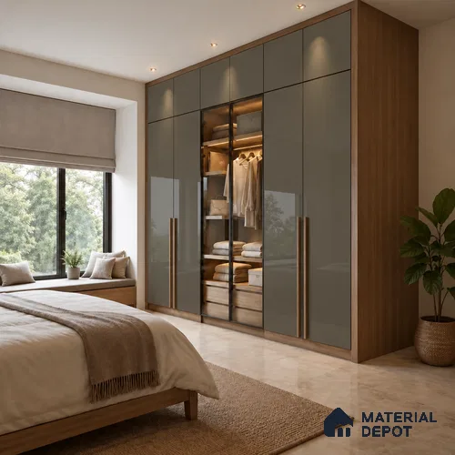 LM 19426 B Smoke Grey Solid Color Glossy Finish 8 ft x 4 ft Decorative Laminate - 1 mm | Suitable for Living Room, Kitchen, Office