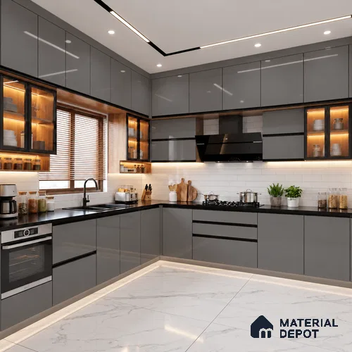 LM 19439 Stone Grey Solid Color Glossy Finish 8 ft x 4 ft Decorative Laminate - 1 mm | Suitable for Living Room, Kitchen, Office