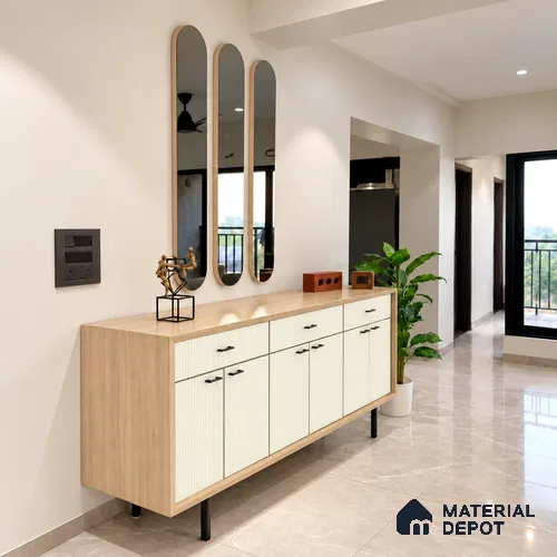 Fluted Solid Color Look LM 19441 M White Bamboo Texture Finish 8 ft x 4 ft Decorative Laminate - 1 mm | Suitable for TV Unit, Wardrobe, Kitchen Cabinets