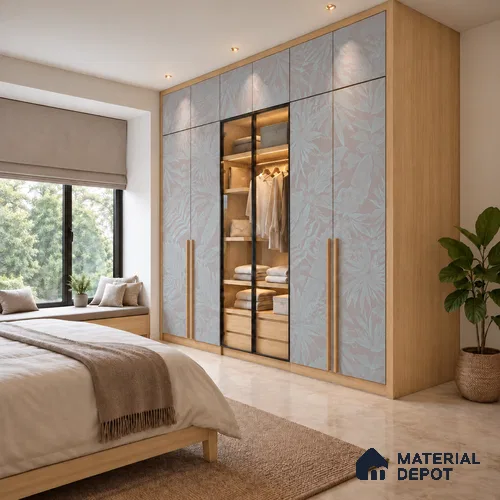 Patterned Look LM 21106 Satin Botanical Leaf Super Matte Finish 8 ft x 4 ft Decorative Laminate - 1 mm | Suitable for Bedroom, TV Unit, Wardrobe