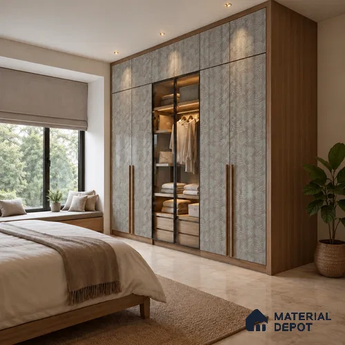 Pattern Fluted Look LM 21106 C Satin Botanical Leaf High Gloss Finish 8 ft x 4 ft Decorative Laminate - 1 mm | Suitable for TV Unit, Wardrobe, Kitchen Cabinets