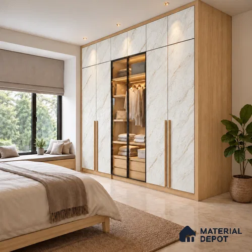 Ivory Pearl Marble Look LM 26128 Lumina Stone Finish Decorative Laminate 8 ft x 4 ft - 1 mm | Ideal for Living Room, Bedroom, Kitchen, TV Cabinet, Wardrobe