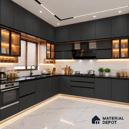 LM 19421 Charcoal Black Solid Color Suede Finish 8 ft x 4 ft Decorative Laminate - 1 mm | Suitable for Living Room, Kitchen, Office
