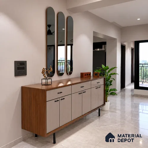 Taupe Beige Fluted Solid Color LM 19467 B Beige Glossy Finish 8 ft x 4 ft Glossy Finish Decorative Laminate - 1 mm | Suitable for TV Unit,Wardrobe, Kitchen Cabinets