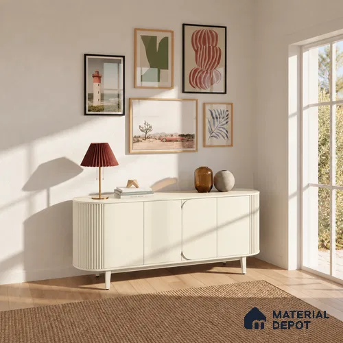 LM 19470 Warm White Metallic High Gloss Finish 8 ft x 4 ft Decorative Laminate - 1 mm | Suitable for TV Unit, Wardrobe, Kitchen Cabinets