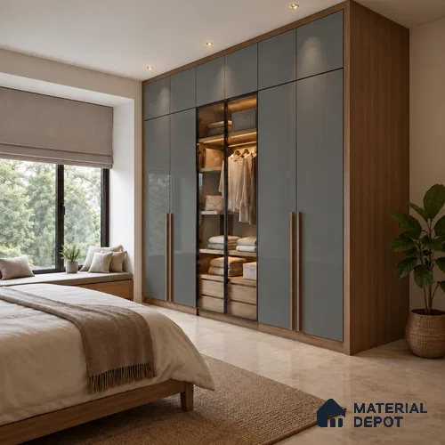 Charcoal Grey Fluted Solid Color LM 19473 B Silver Glossy Finish 8 ft x 4 ft Glossy Finish Decorative Laminate - 1 mm | Suitable for TV Unit,Wardrobe, Kitchen Cabinets