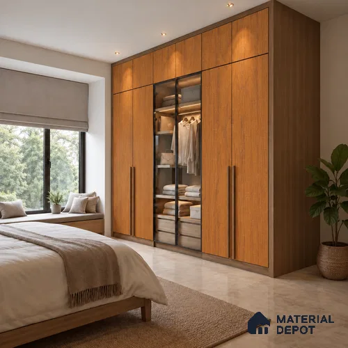 Wooden Look LM 21120 C Golden Elm Prism Path Texture Finish 8 ft x 4 ft Decorative Laminate - 1 mm | Suitable for TV Unit, Wardrobe, Kitchen Cabinets