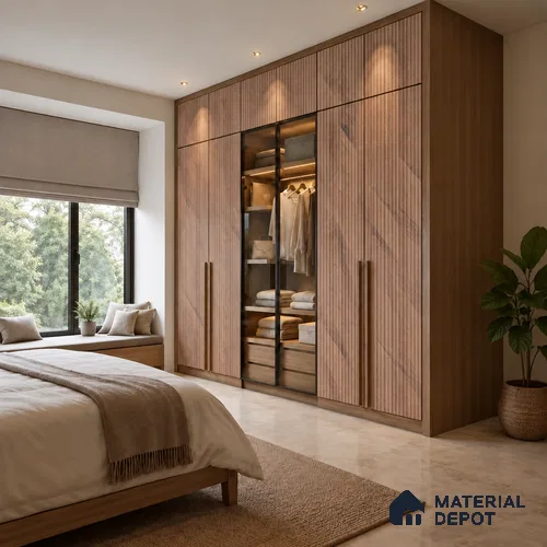 Pattern Fluted Look LM 21130 B Wanut Weave Fine Texture Finish 8 ft x 4 ft Decorative Laminate - 1 mm | Suitable for TV Unit, Wardrobe, Kitchen Cabinets