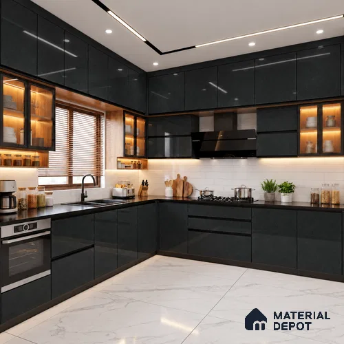 LM 19502 Black Magic Sheen Shine High Gloss Finish 8 ft x 4 ft Decorative Laminate - 1 mm | Suitable for TV Unit, Wardrobe, Kitchen Cabinets