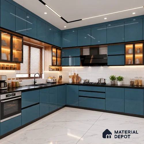 LM 19503 Folk Blue Sheen Shine High Gloss Finish 8 ft x 4 ft Decorative Laminate - 1 mm | Suitable for TV Unit, Wardrobe, Kitchen Cabinets