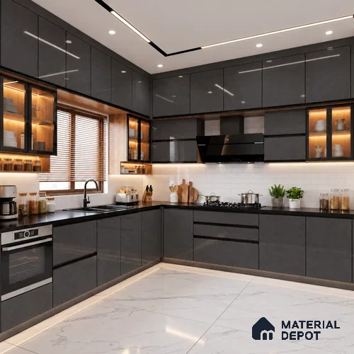 LM 19504 Cosmic Grey Sheen Shine High Gloss Finish 8 ft x 4 ft Decorative Laminate - 1 mm | Suitable for TV Unit, Wardrobe, Kitchen Cabinets