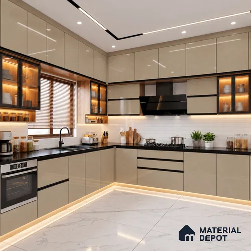 LM 19505 Perfect Beige Sheen Shine High Gloss Finish 8 ft x 4 ft Decorative Laminate - 1 mm | Suitable for TV Unit, Wardrobe, Kitchen Cabinets