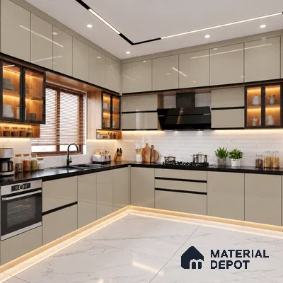 LM 21061 Taupe Beige High Gloss Finish 8 ft x 4 ft Decorative Laminate - 1 mm | Suitable for Living Room, Kitchen, Office