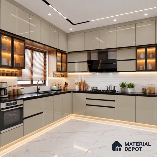 LM 21061 Taupe Beige High Gloss Finish 8 ft x 4 ft Decorative Laminate - 1 mm | Suitable for Living Room, Kitchen, Office
