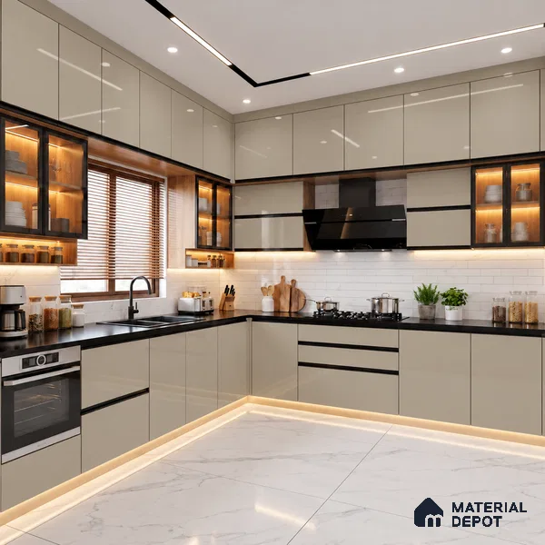 LM 21061 Taupe Beige High Gloss Finish 8 ft x 4 ft Decorative Laminate - 1 mm | Suitable for Living Room, Kitchen, Office