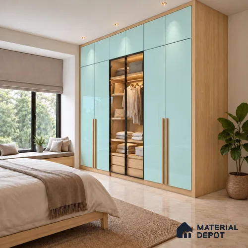 LM 21062 Aqua High Gloss Finish 8 ft x 4 ft Decorative Laminate - 1 mm | Suitable for Living Room, Kitchen, Office