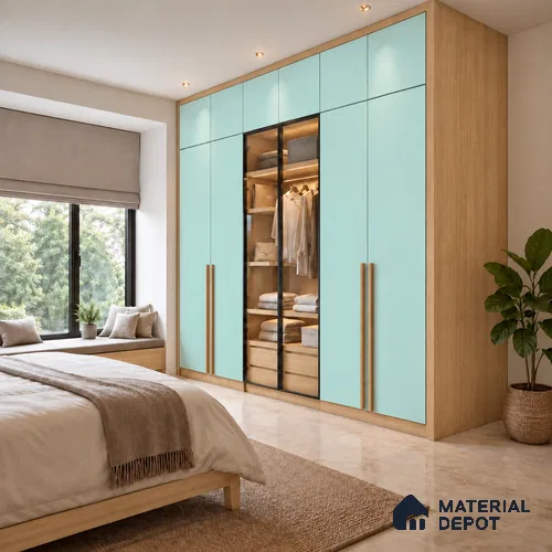 LM 21062 C Aqua Sliky Matte Finish 8 ft x 4 ft Decorative Laminate - 1 mm | Suitable for Living Room, Kitchen, Office