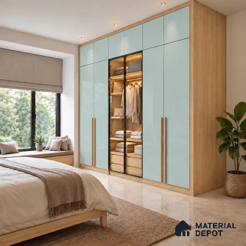 LM 21068 Airy Blue High Gloss Finish 8 ft x 4 ft Decorative Laminate - 1 mm | Suitable for Living Room, Kitchen, Office