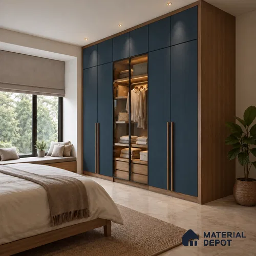 Fluted Solid Color Look LM 21070 E Midnight Navy Bamboo Texture Finish 8 ft x 4 ft Decorative Laminate - 1 mm | Suitable for TV Unit, Wardrobe, Kitchen Cabinets